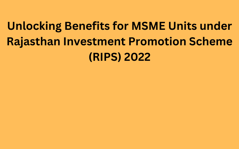 Unlocking Benefits for MSME Units under Rajasthan Investment Promotion Scheme (RIPS) 2022